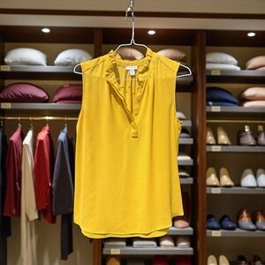 Carolina Belle Yellow Sleeveless Blouse Ruffle Accent Dressy Office Day to Night